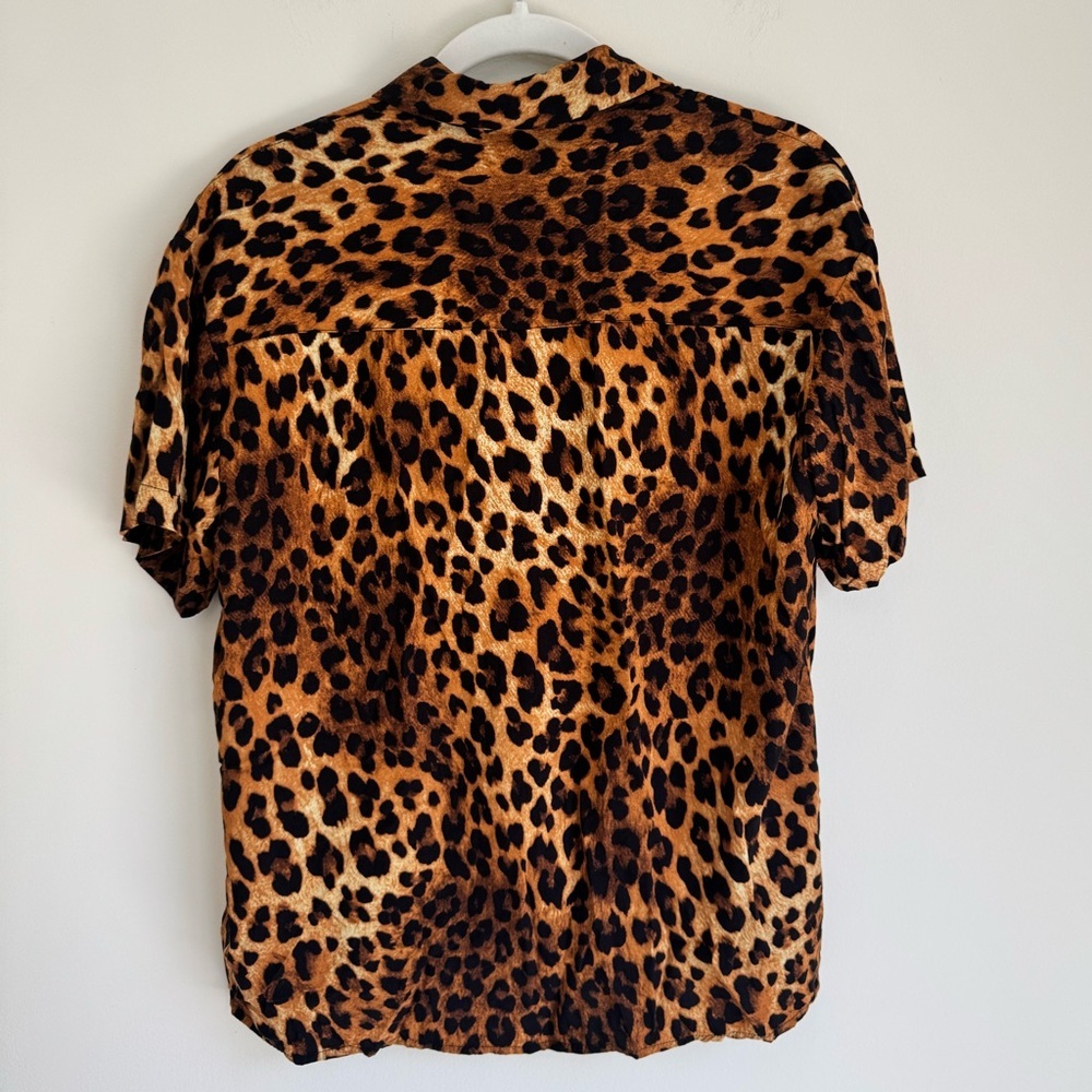 Forever 21 Leopard Print Button Up Blouse | Short Sleeve Animal Print Top | S - Picture 6 of 6